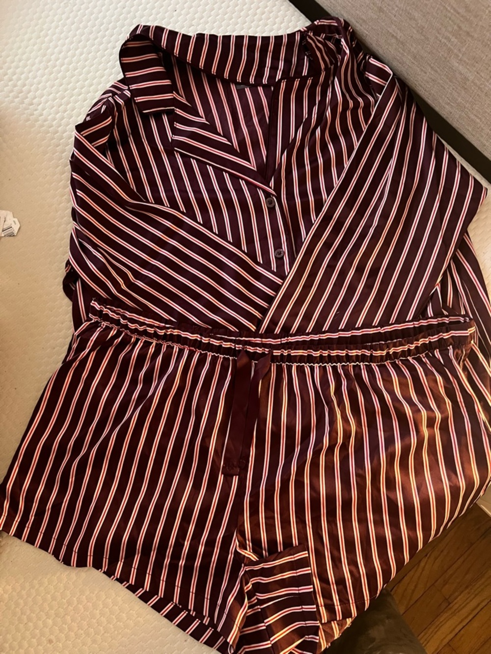 Target Women's Burgundy and White Striped Satin Pajama Romper